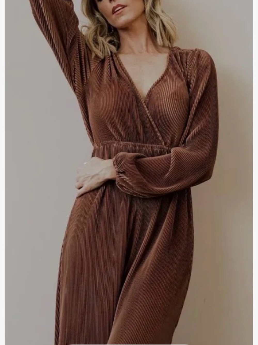 Baltic Born Venus Pleated Maxi Dress in Brown/Copper